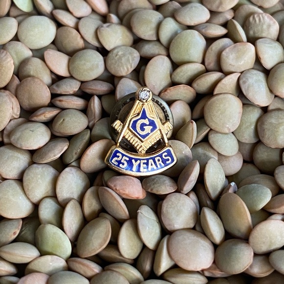 Masonic Temple 25 Years Service Sterling Silver with Diamonds Accent Lapel Pin - Picture 1 of 3
